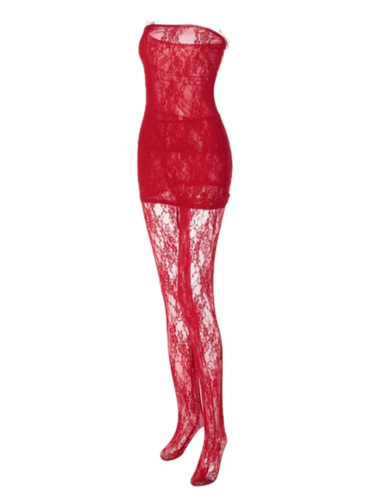HarveyStraplessLaceMiniDressInRed_8 RED STRAPLESS LACE MINI DRESS - PARTY COCKTAIL