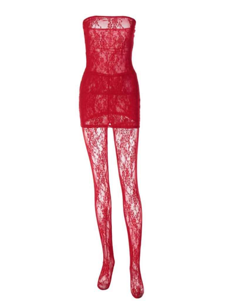 HarveyStraplessLaceMiniDressInRed_9 RED STRAPLESS LACE MINI DRESS - PARTY COCKTAIL
