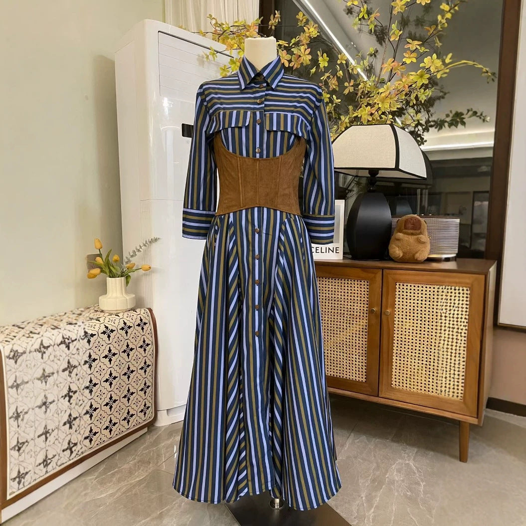 O1CN011ZU0qTqkNME28o9u__2221525030420-0-cib BLUE A-LINE SHIRT DRESS CORSET BELT CASUAL