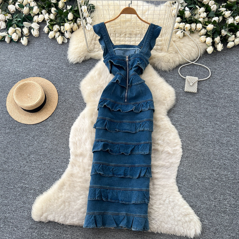 O1CN0133rih61JsyruhuEXT__2217741411085-0-cib MEDIUM BLUE DENIM SHEATH DRESS CASUAL DAY OUT
