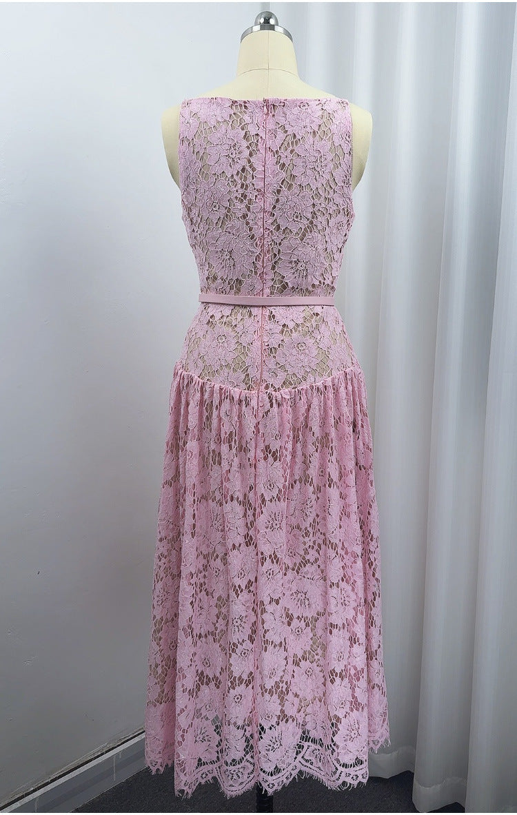 O1CN014fj5TH1rKLsPt7ibl__2206680355612-0-cib LIGHT PINK FLORAL LACE A-LINE MIDI DRESS