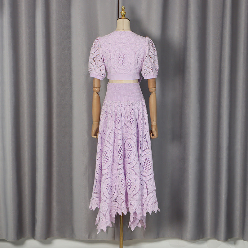 O1CN015kDBDF1JRV7dLpj7h__2210988231025-0-cib LAVENDER CROCHET LACE CROP TOP & A-LINE SKIRT SET