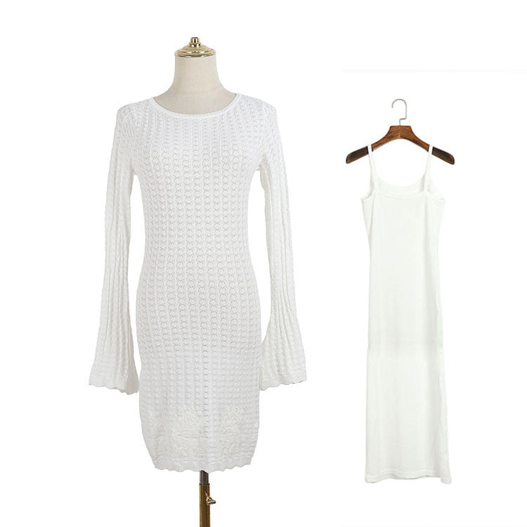 WHITE TEXTURED KNIT BODYCON DRESS - COCKTAIL PARTY