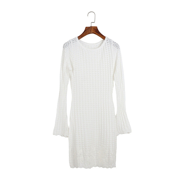 WHITE TEXTURED KNIT BODYCON DRESS - COCKTAIL PARTY