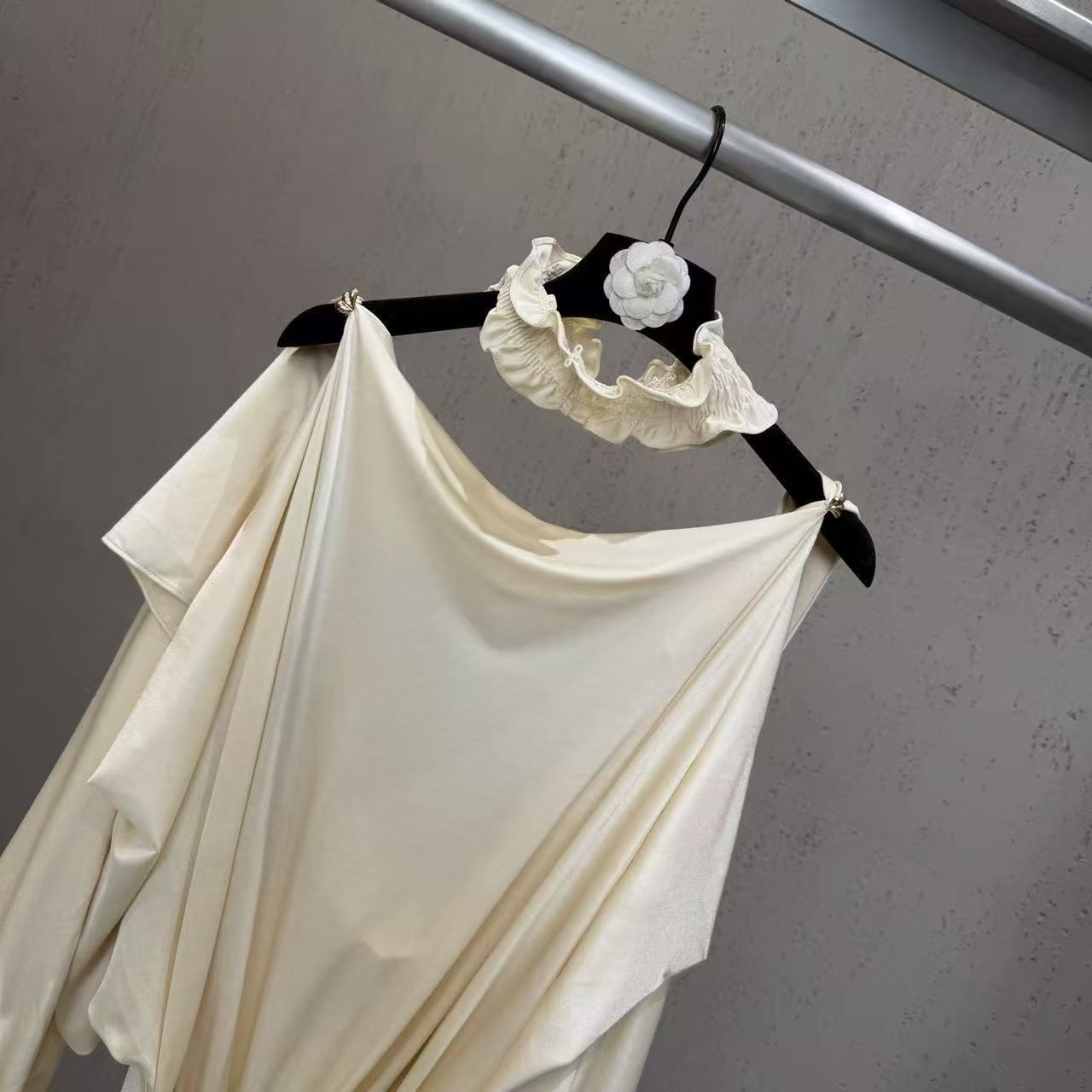 O1CN019n2sTS1kgbmjslAA3__2206975144713-0-cib CREAM SATIN COWL BACK DRESS | RUCHED BLOUSON SKIRT