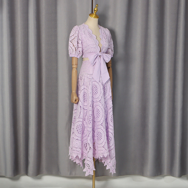 O1CN019tgK9n1JRV7dWj9mT__2210988231025-0-cib LAVENDER CROCHET LACE CROP TOP & A-LINE SKIRT SET