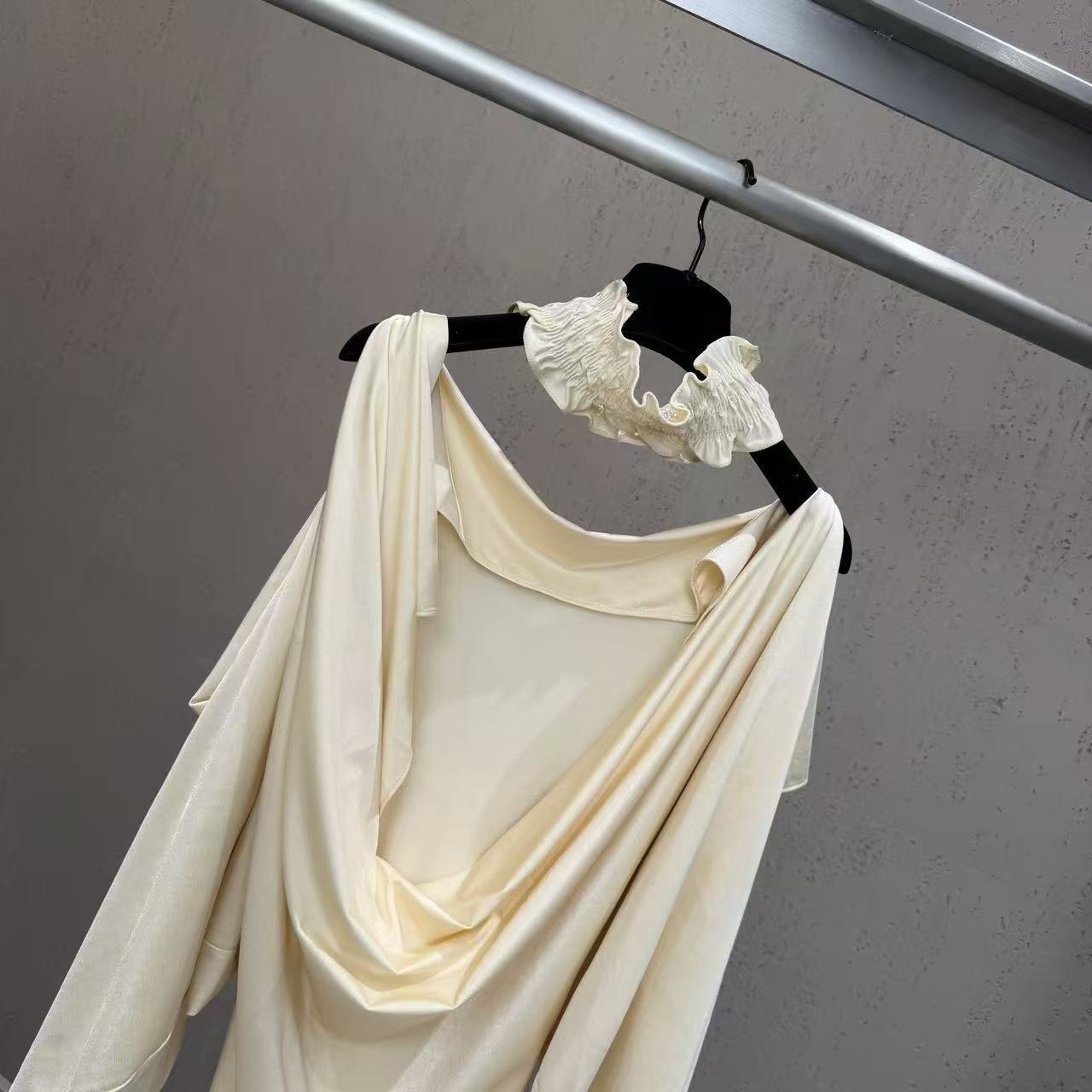 O1CN01EAzoLU1kgbmjsjDeK__2206975144713-0-cib CREAM SATIN COWL BACK DRESS | RUCHED BLOUSON SKIRT