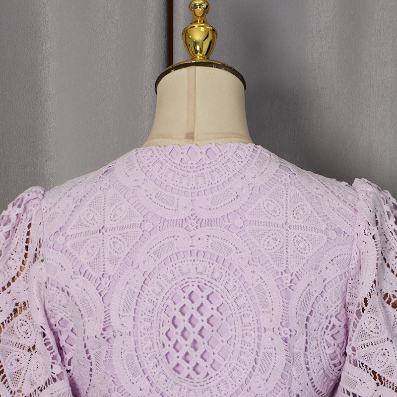 O1CN01FmYMDi1JRV7dyLHDQ__2210988231025-0-cib LAVENDER CROCHET LACE CROP TOP & A-LINE SKIRT SET