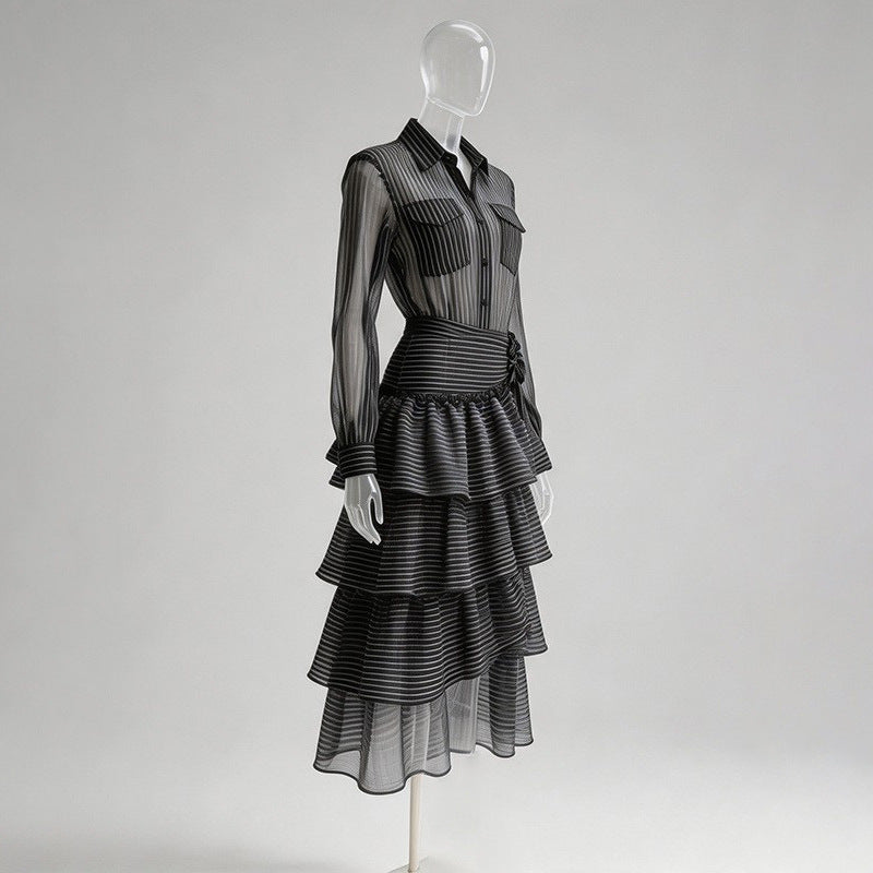 O1CN01Geo14vwFKKC1chua__2211111753642-0-cib BLACK SHEER ORGANZA FITTED TOP & TIERED MAXI SKIRT SET