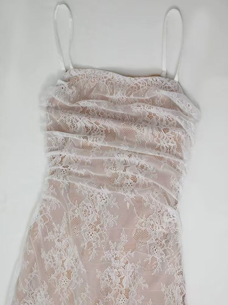 WHITE FLORAL LACE COLUMN MAXI DRESS – FORMAL