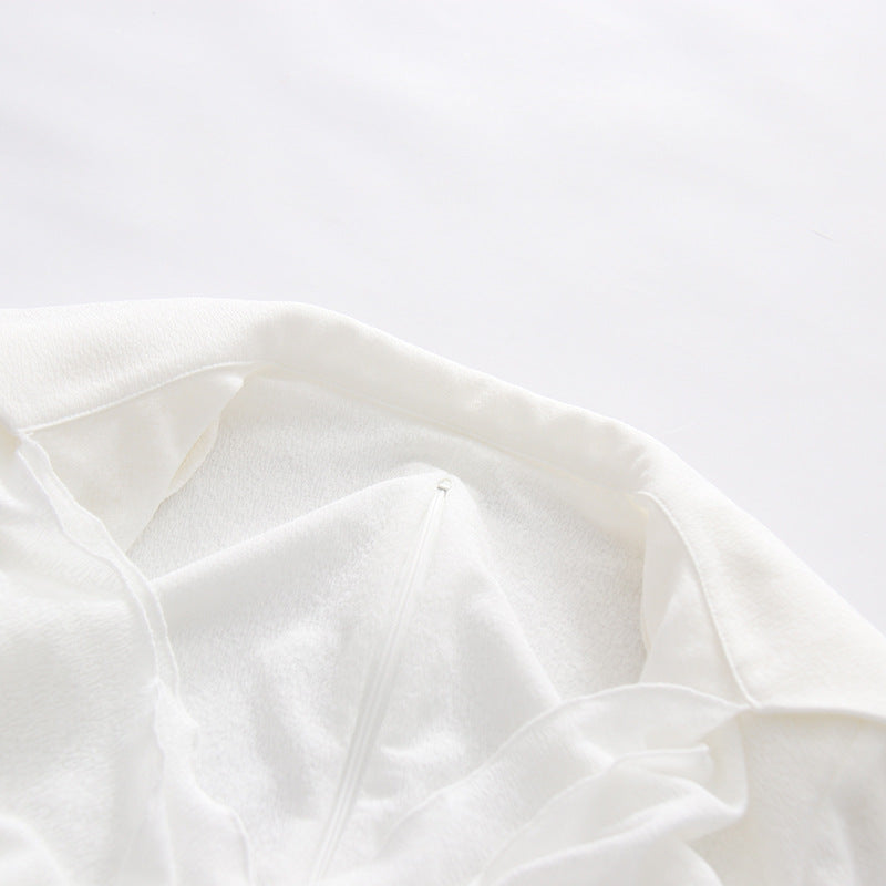 WHITE BODYCON WRAP MINI DRESS – SEMI-SHEER KNIT COCKTAIL