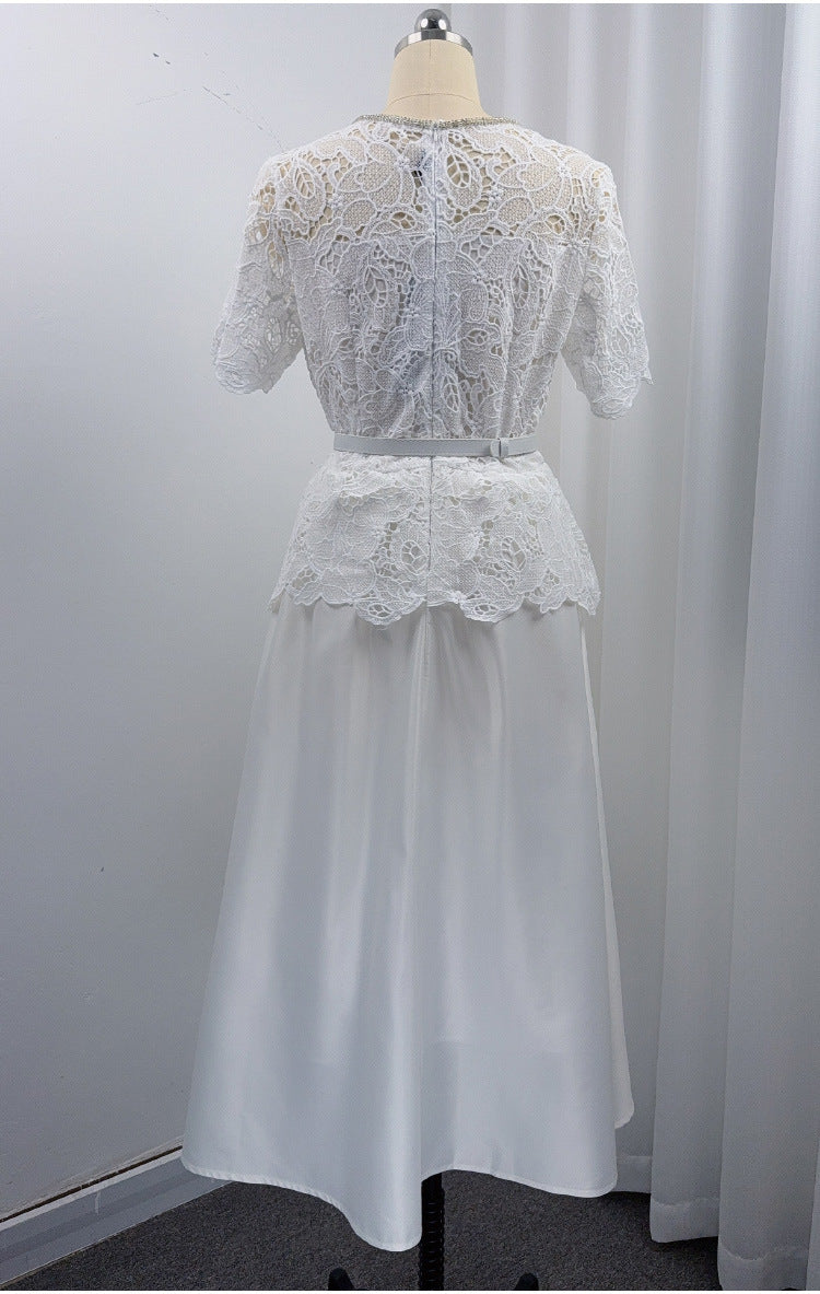 WHITE LACE A-LINE TWO-PIECE MIDI DRESS