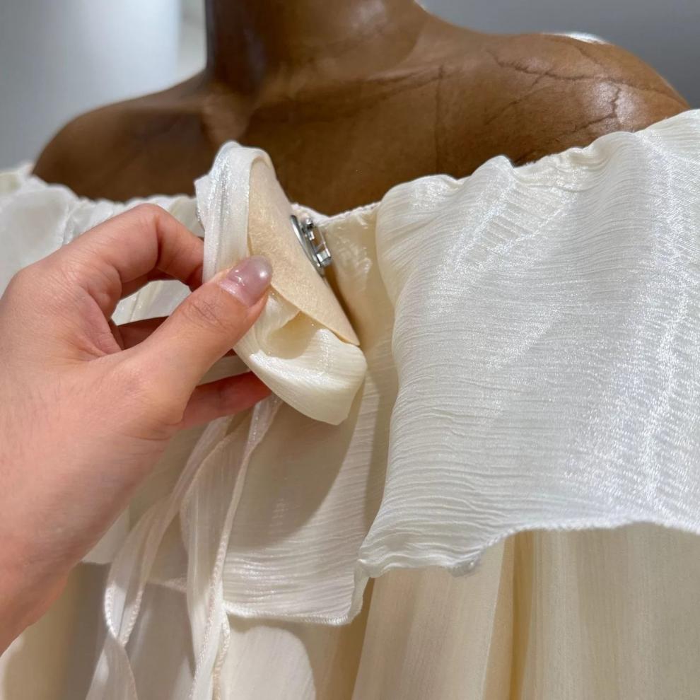 IVORY CHIFFON BLOUSON MINI DRESS – FLARE SKIRT