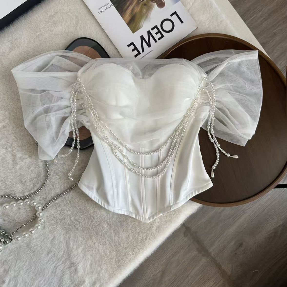 O1CN01PN2bKF1EaatkTaWzO__2220923270368-0-cib SATIN CORSET TOP – PEARL OFF-SHOULDER BRIDAL