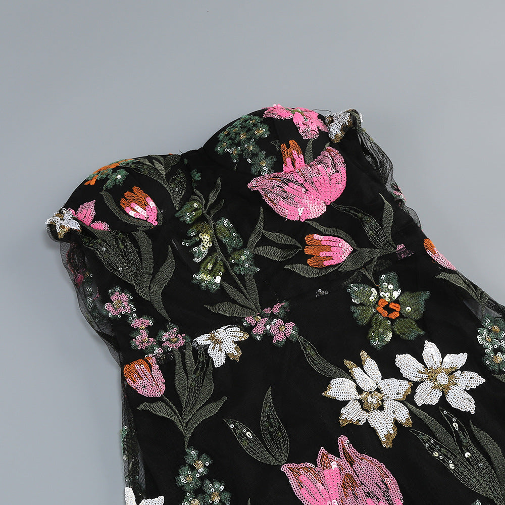 O1CN01PNCU7Y2JjMkLaZTkV__3878859457-0-cib BLACK FLORAL EMBROIDERED MESH MAXI DRESS FOR EVENING