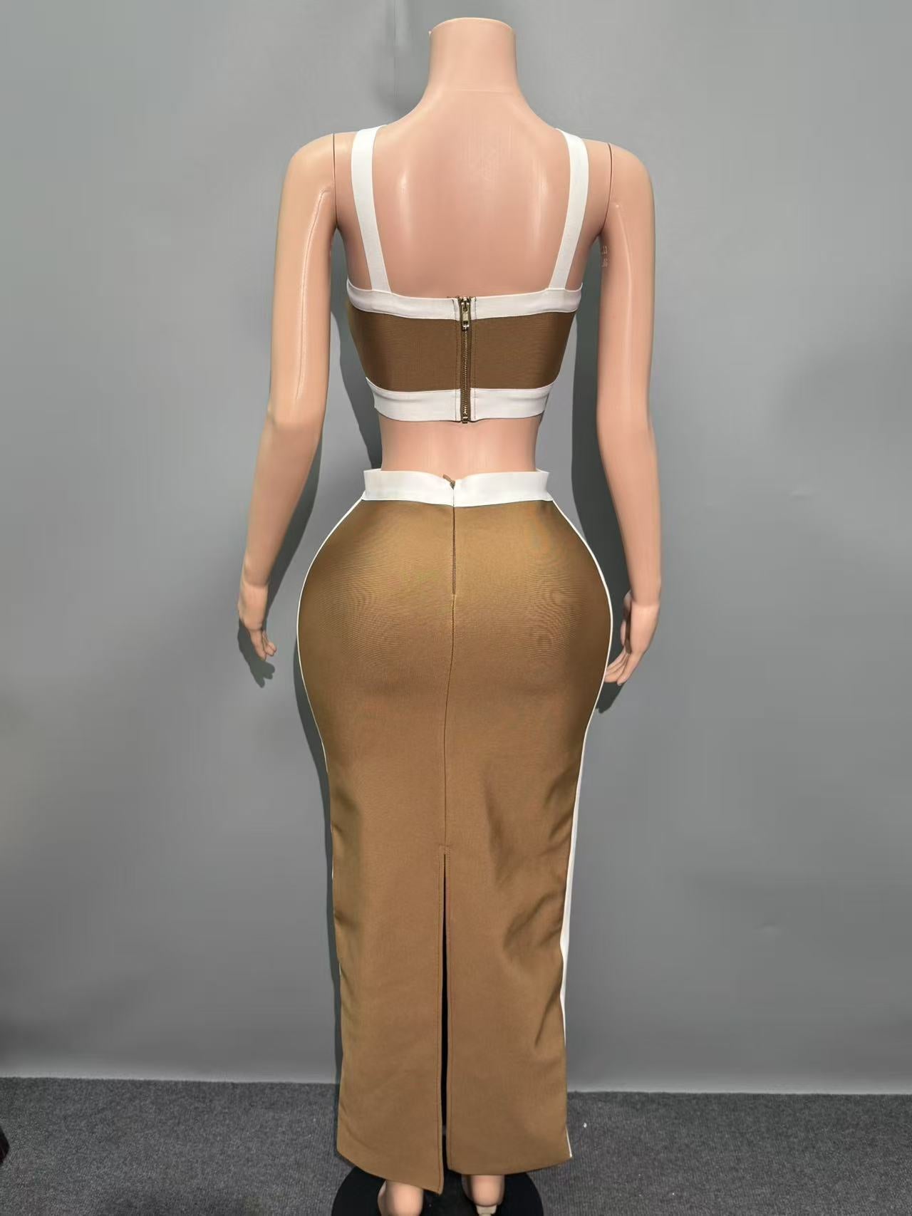 O1CN01Q2jdl11jRfBpRIWbD__2212923644545-0-cib BROWN KNIT HALTER TWO-PIECE SET MAXI SKIRT
