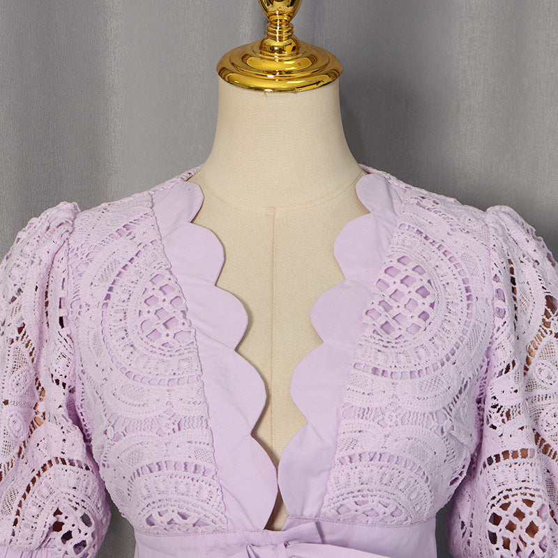 O1CN01Sb9uFu1JRV7dyKfoJ__2210988231025-0-cib LAVENDER CROCHET LACE CROP TOP & A-LINE SKIRT SET