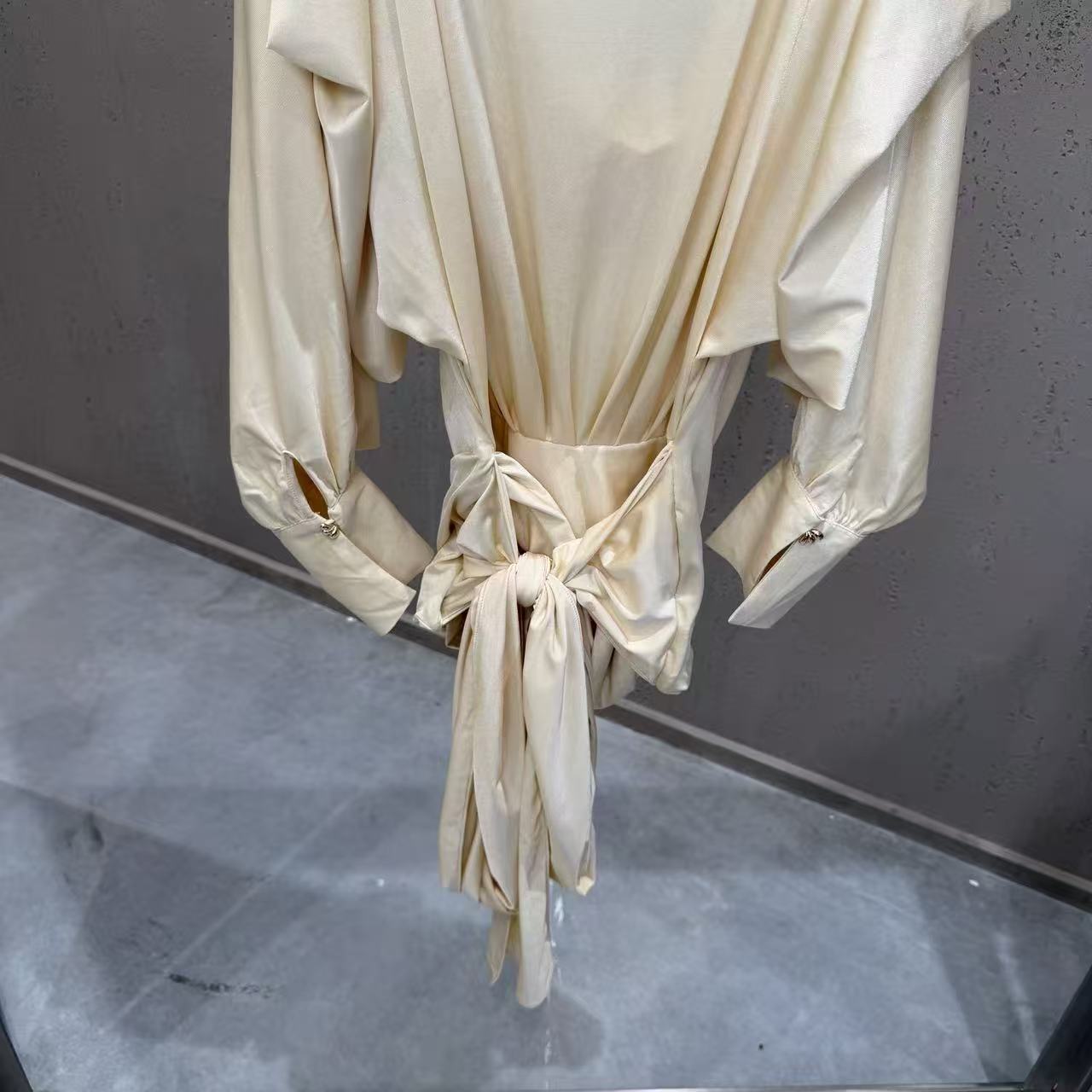 O1CN01U4f7f11kgbmk4QcoV__2206975144713-0-cib CREAM SATIN COWL BACK DRESS | RUCHED BLOUSON SKIRT