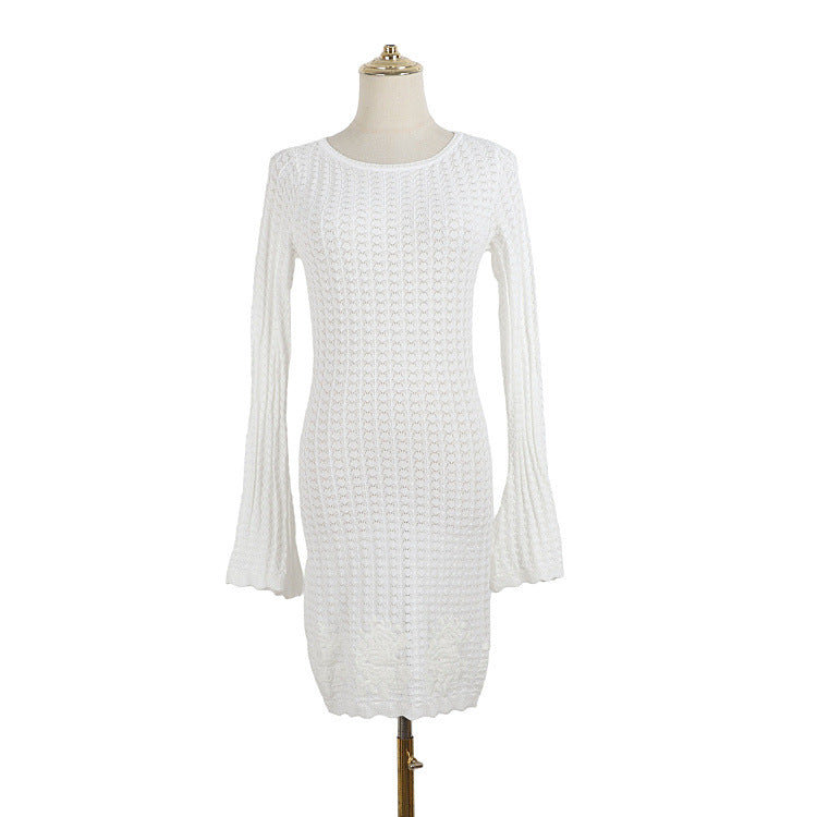 WHITE TEXTURED KNIT BODYCON DRESS - COCKTAIL PARTY