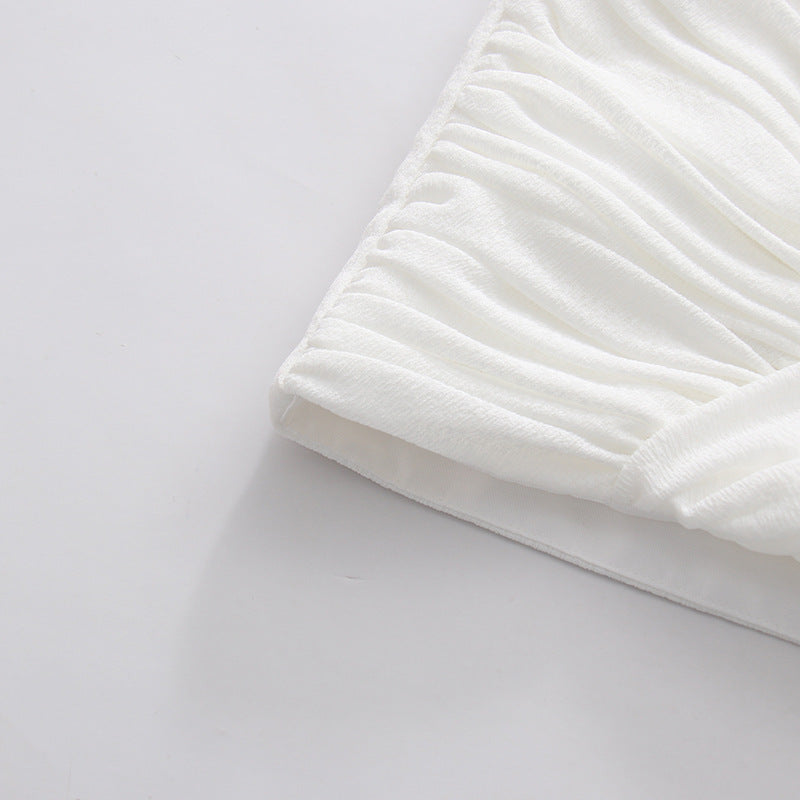 WHITE BODYCON WRAP MINI DRESS – SEMI-SHEER KNIT COCKTAIL