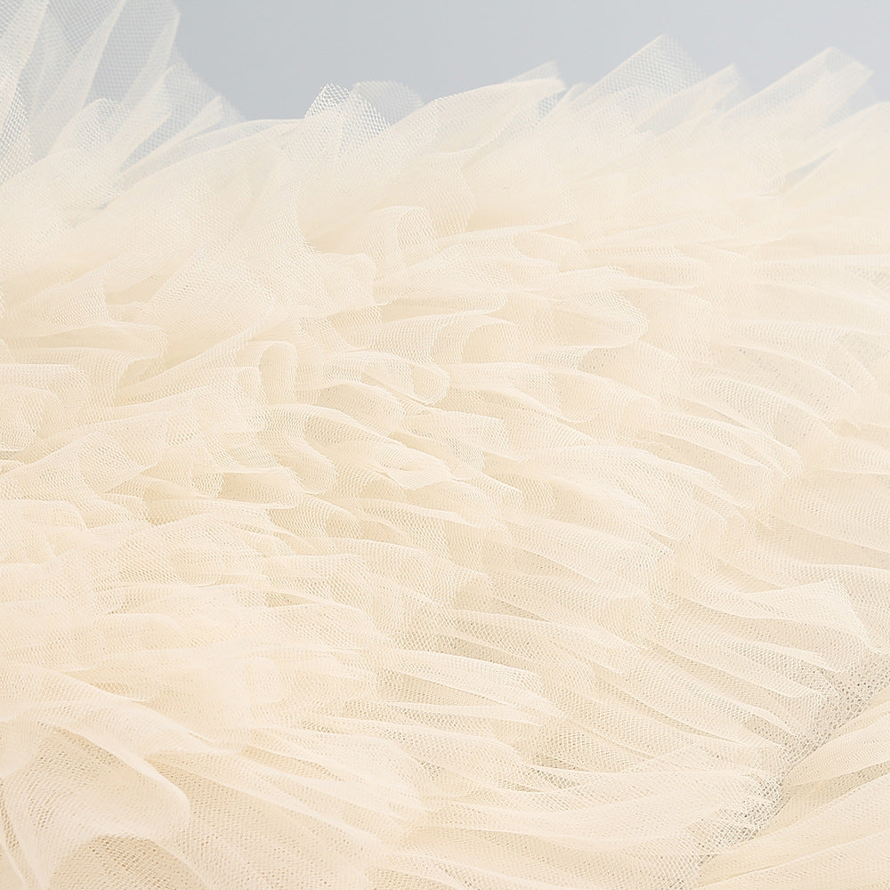 CHAMPAGNE TULLE FIT-AND-FLARE MINI DRESS