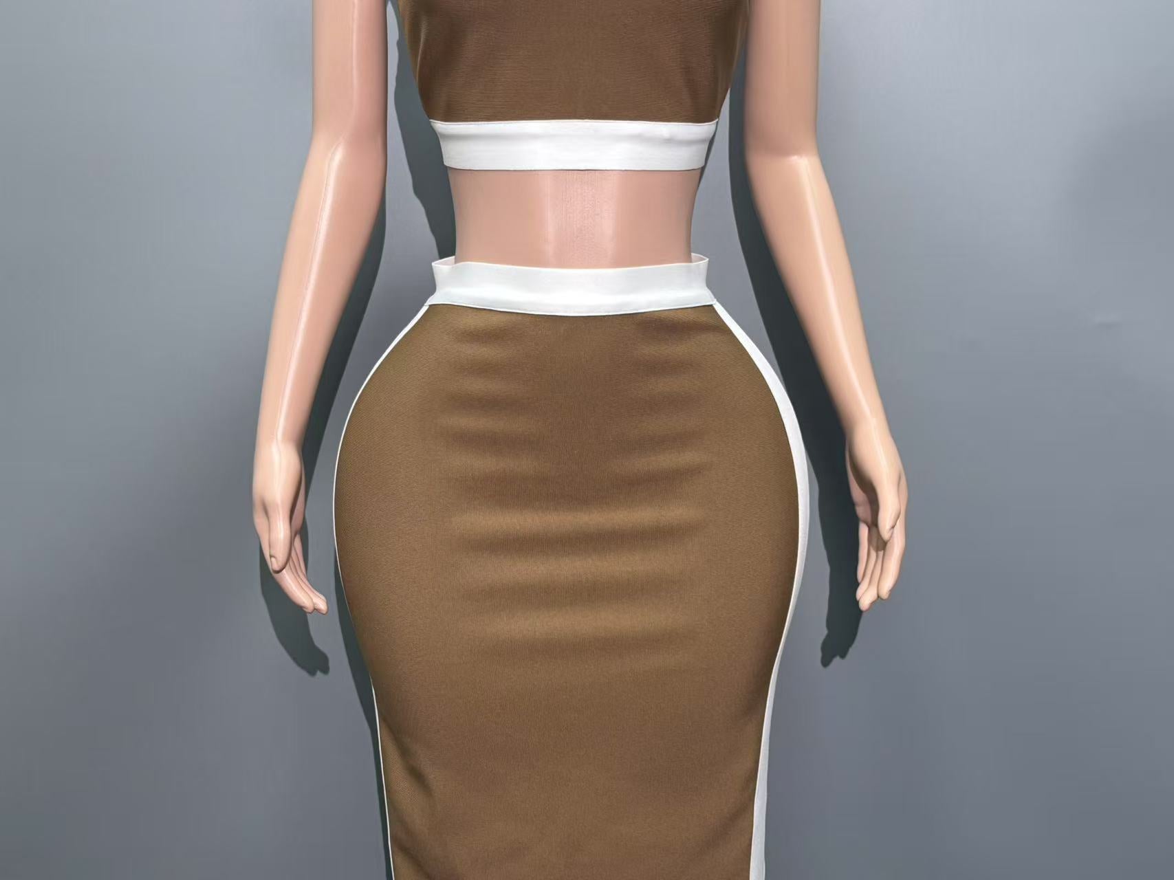O1CN01dkiJlw1jRfBoaNZSl__2212923644545-0-cib_c53cfa4b-9766-4bdd-983e-50c554067a97 BROWN KNIT HALTER TWO-PIECE SET MAXI SKIRT