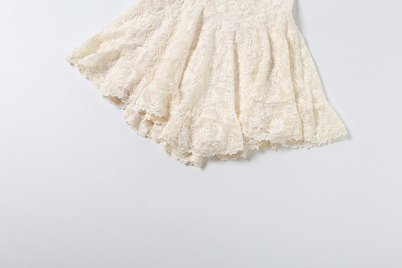 IVORY LACE FIT-AND-FLARE BACKLESS WEDDING PLAYSUIT