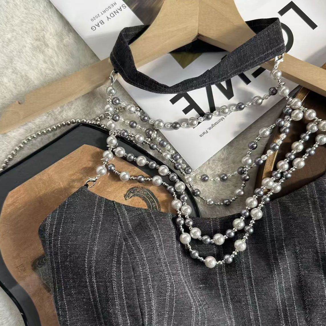 DARK GREY PINSTRIPE HALTER CORSET TOP - PARTY