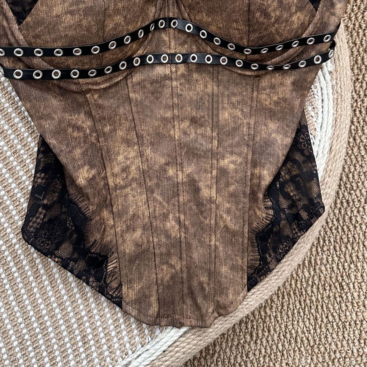 O1CN01juuzvz1EaatZBorgR__2220923270368-0-cib BROWN LACE BUSTIER CORSET TOP - STRUCTURED PARTY STYLE