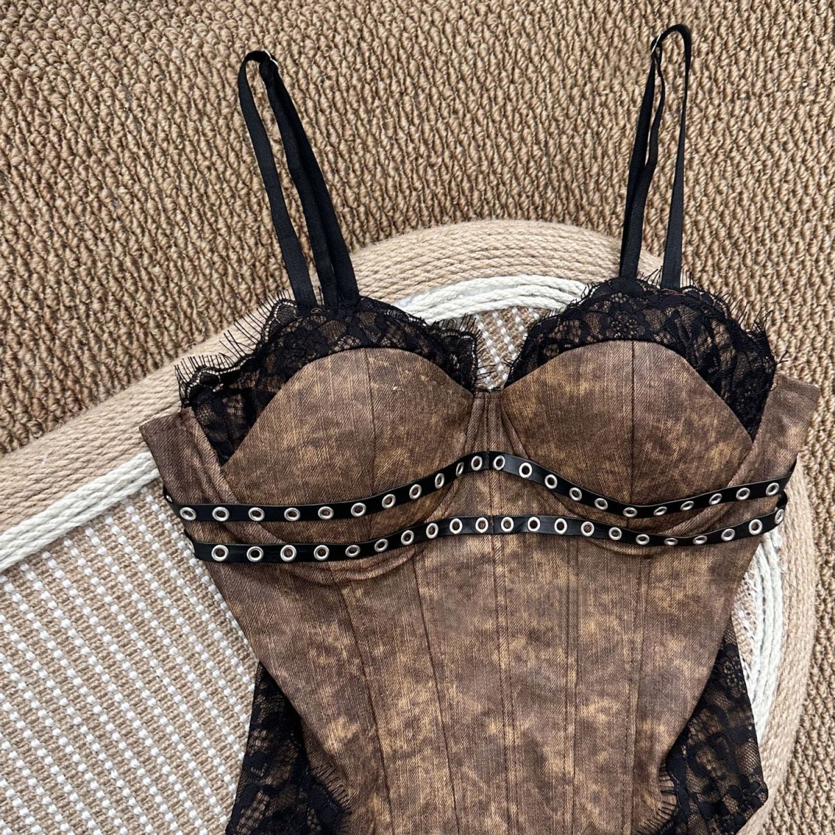 O1CN01k2IiwW1EaatYw2j7b__2220923270368-0-cib BROWN LACE BUSTIER CORSET TOP - STRUCTURED PARTY STYLE