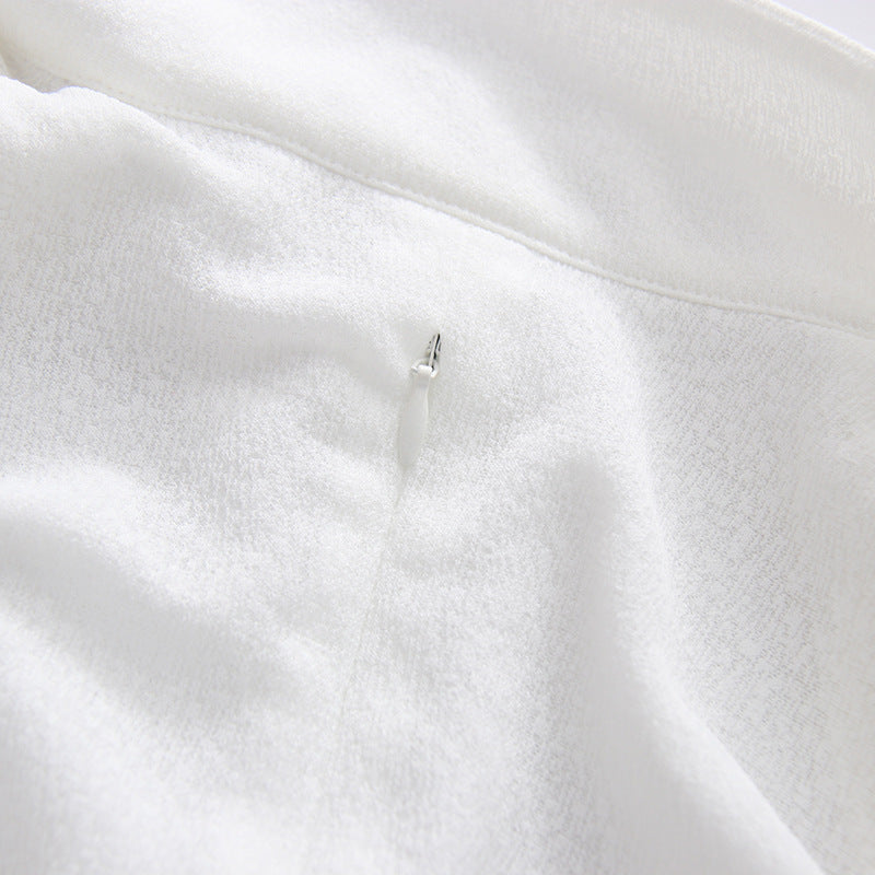 WHITE BODYCON WRAP MINI DRESS – SEMI-SHEER KNIT COCKTAIL