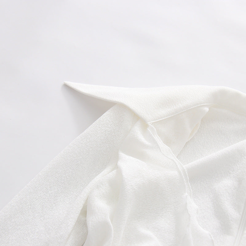 WHITE BODYCON WRAP MINI DRESS – SEMI-SHEER KNIT COCKTAIL