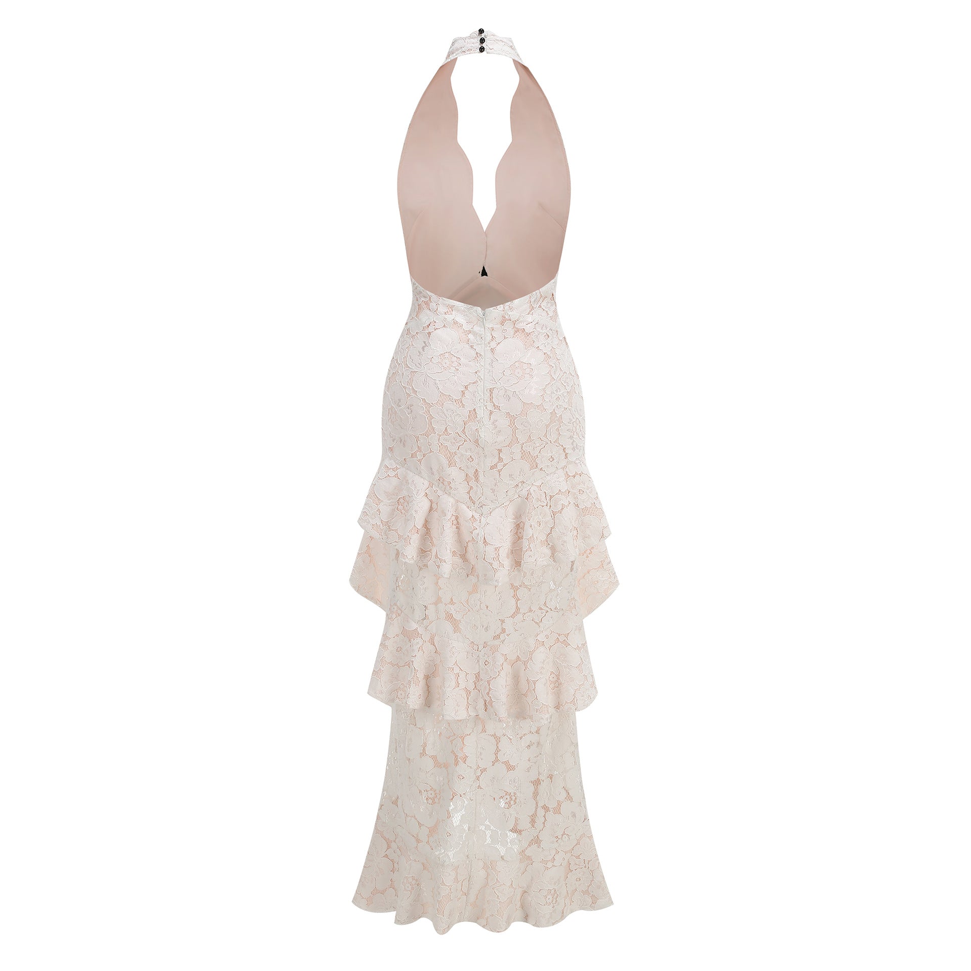 PINK FLORAL LACE HALTER MAXI GOWN – WEDDING GUEST