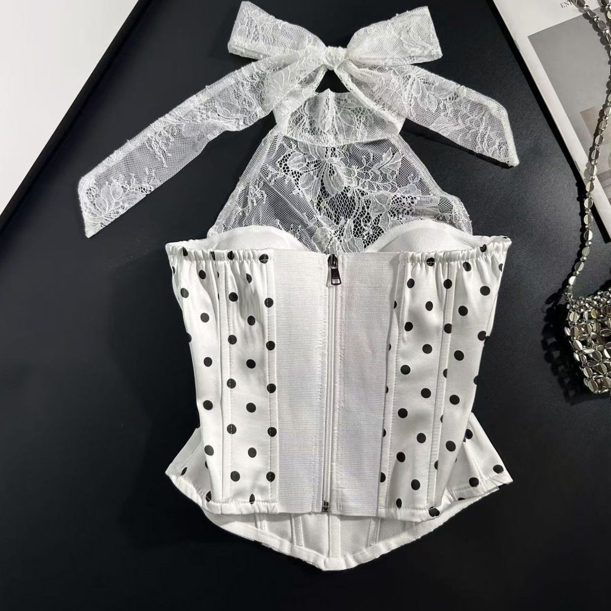 O1CN01lKYRfSBdT4I2R3rs__2220923270368-0-cib WHITE POLKA DOT LACE HALTER CORSET TOP