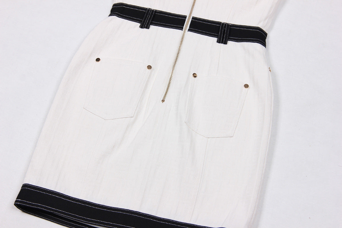 WHITE COTTON DENIM SHEATH DRESS – WORK & CASUAL