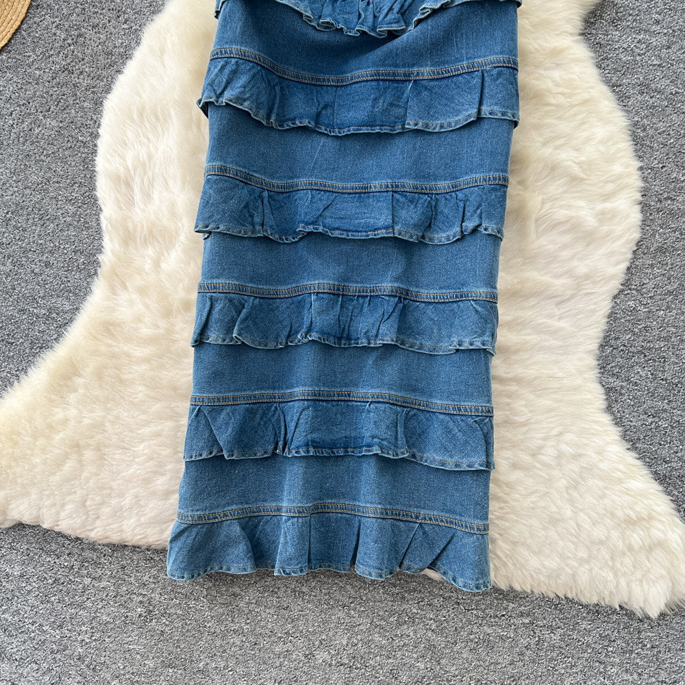 O1CN01og4to31JsyruWIby2__2217741411085-0-cib MEDIUM BLUE DENIM SHEATH DRESS CASUAL DAY OUT