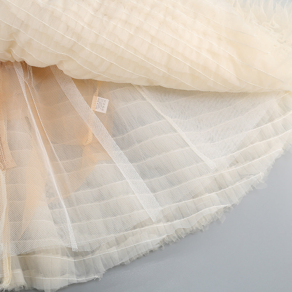 CHAMPAGNE TULLE FIT-AND-FLARE MINI DRESS
