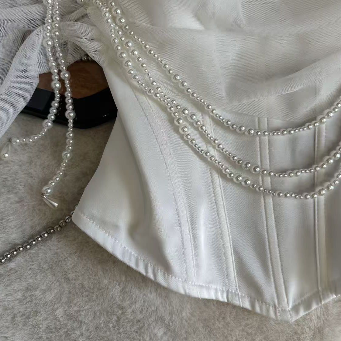 O1CN01pc9kF71EaatkpT6Qc__2220923270368-0-cib SATIN CORSET TOP – PEARL OFF-SHOULDER BRIDAL