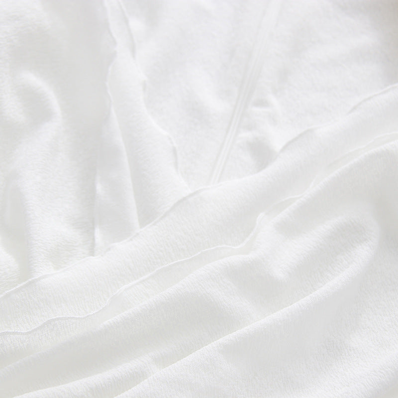 WHITE BODYCON WRAP MINI DRESS – SEMI-SHEER KNIT COCKTAIL