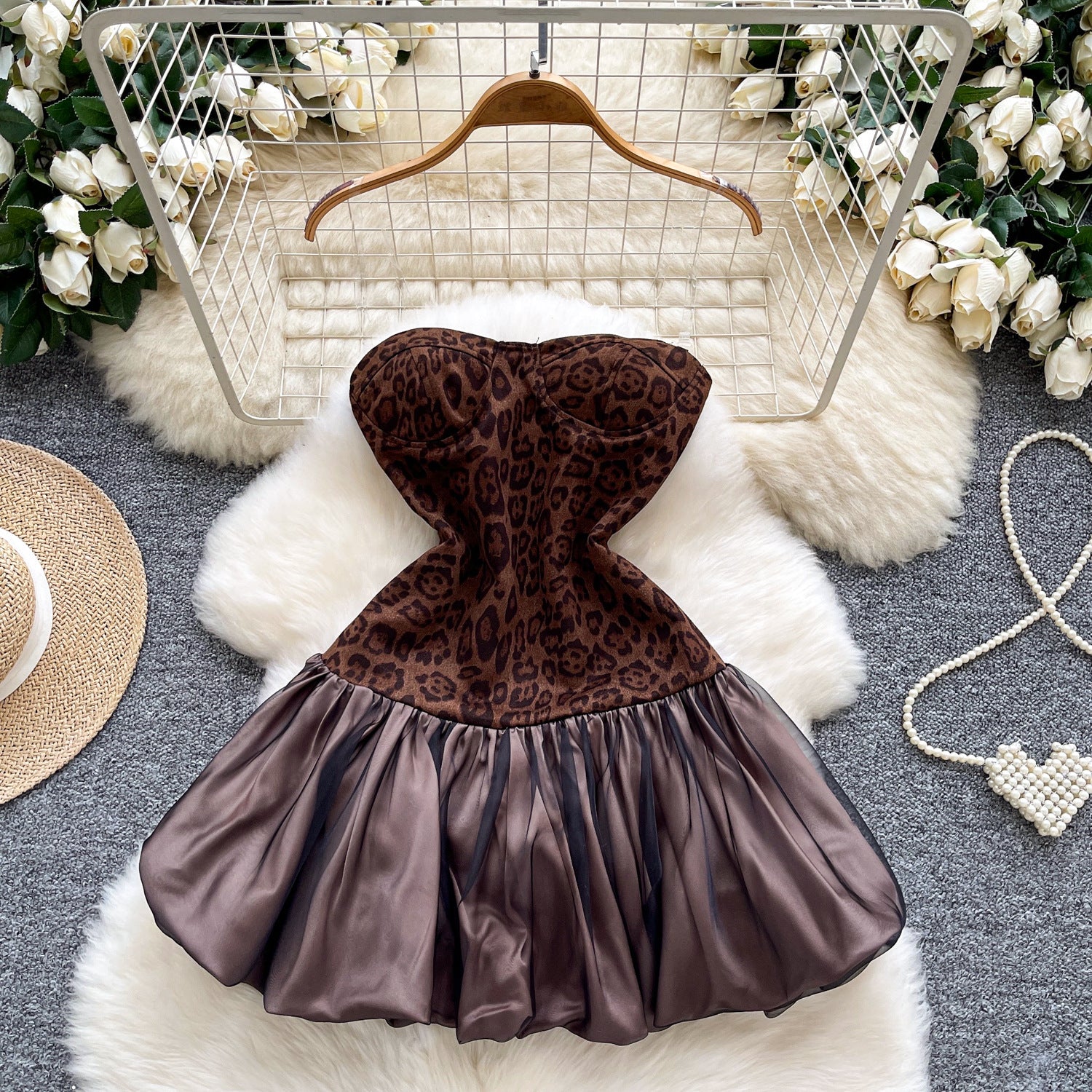 O1CN01pudTEO1Jsyp8wRxkH__2217741411085-0-cib BROWN ANIMAL PRINT FIT-AND-FLARE MINI DRESS