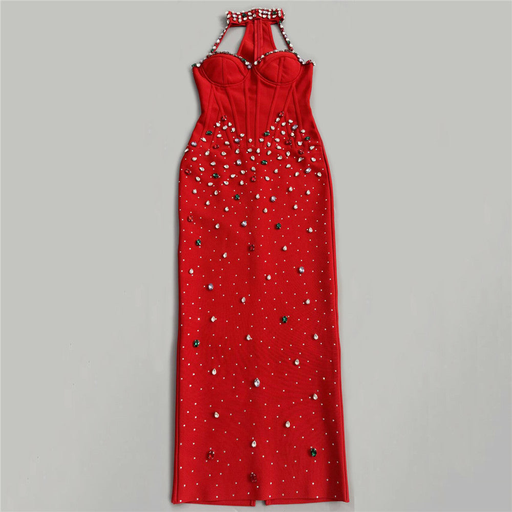 O1CN01s2CuTM1Dj0YmUmTUa__2214736480251-0-cib RED HALTER SHEATH DRESS – EMBELLISHED COCKTAIL