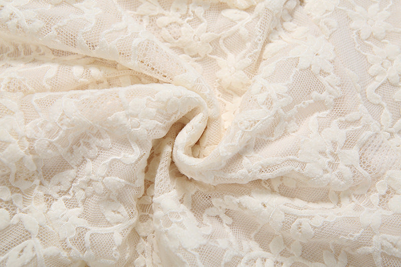 IVORY LACE FIT-AND-FLARE BACKLESS WEDDING PLAYSUIT