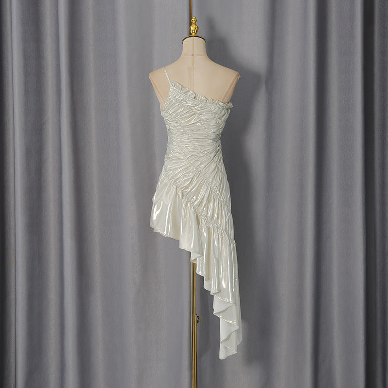 O1CN01sOOHaE1ZZm7x3JEGn__2217486813209-0-cib CHAMPAGNE GOLD RUCHED ASYMMETRIC COCKTAIL DRESS