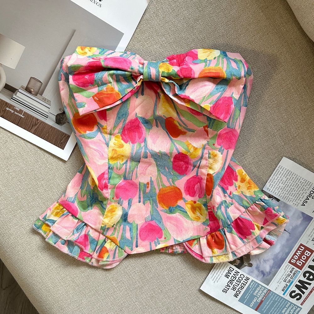 O1CN01sgnwAa1EaatULyPtu__2220923270368-0-cib PINK FLORAL STRAPLESS CORSET PEPLUM TOP