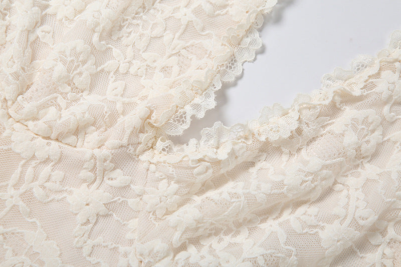 IVORY LACE FIT-AND-FLARE BACKLESS WEDDING PLAYSUIT
