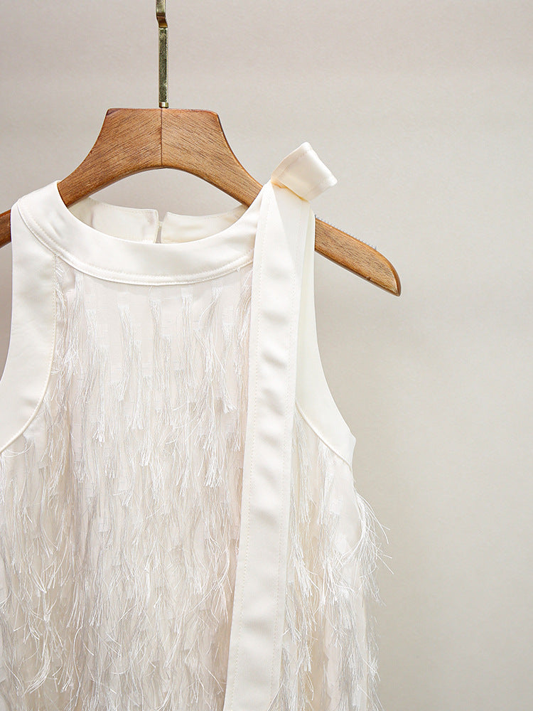 O1CN01xYoEQD2Lrj12OiNrP__2214621369746-0-cib CREAM TEXTURED SHIFT DRESS WITH FRINGE TRIM