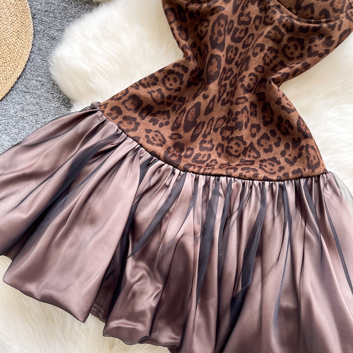 O1CN01yE2k3V1Jsyp856FHE__2217741411085-0-cib BROWN ANIMAL PRINT FIT-AND-FLARE MINI DRESS