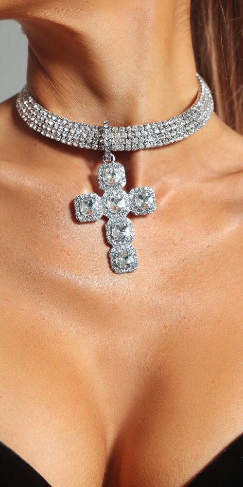 Sally-Diamante-Cross-Necklace-2 DIAMANTE CROSS CHOKER NECKLACE - PARTY & EVENING