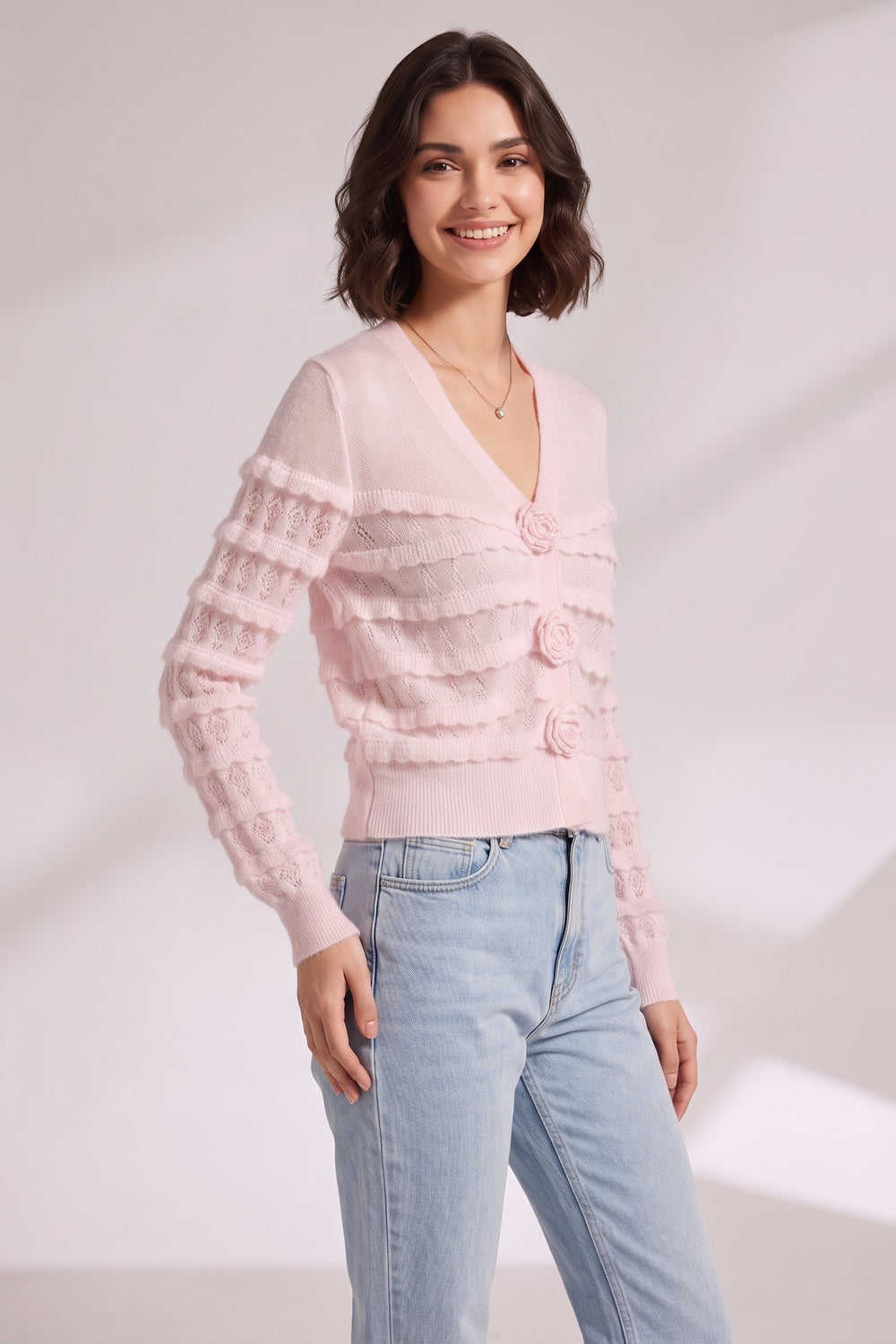 a00b84a88f390e91 LIGHT PINK CROPPED FITTED CARDIGAN - CASUAL & WORK