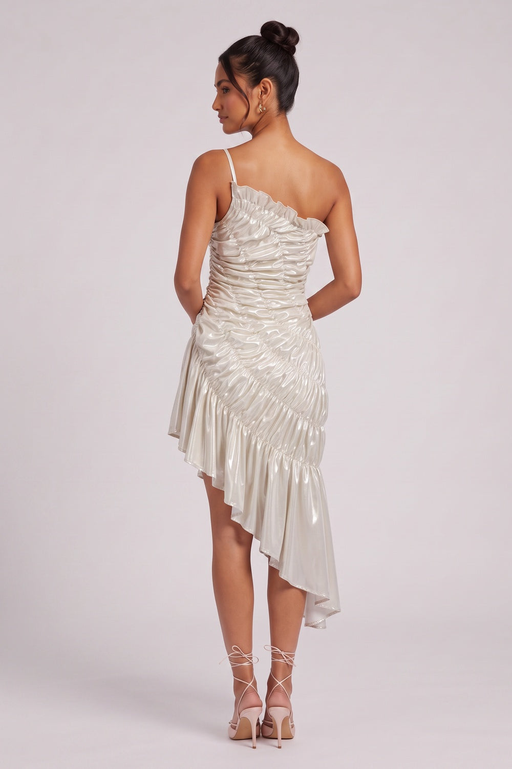 a11b8b03886d3bc0 CHAMPAGNE GOLD RUCHED ASYMMETRIC COCKTAIL DRESS